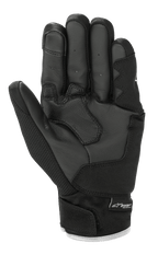 Guanti Alpinestars S-Max Drystar®, guanti da moto, nero e bianco, vista del palmo con costruzione in pelle e imbottitura rinforzata, polsino corto con chiusura a strappo e logo Drystar®