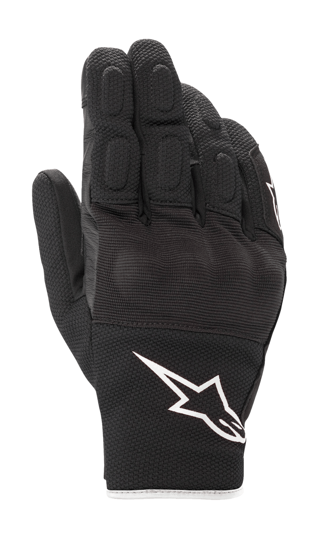 Guanti Alpinestars S-Max Drystar®, guanti da moto a polsino corto, neri con logo Astar bianco, struttura in pelle e mesh elasticizzato, con dettagli imbottiti sulle dita e protezione delle nocche, abbigliamento sportivo da strada impermeabile