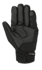 Guanti Alpinestars S-Max Drystar®, nero, vista del palmo con pannelli in pelle rinforzata, pollice in tessuto e chiusura del polso a strappo con etichetta logo Drystar® Performance