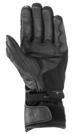 Guanti Alpinestars SP-365 Drystar®, nero e grigio antracite, vista del palmo con struttura in pelle rinforzata e scamosciata sintetica, guanti da moto impermeabili con chiusura regolabile sul polso