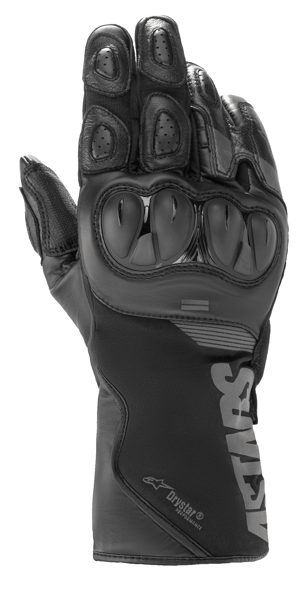 Guanti Alpinestars SP-365 Drystar®, guanti da moto, nero antracite, costruzione in pelle impermeabile e softshell, con protezione rigida per le nocche SP, cuscinetti per le dita ventilati e polsino lungo con marchio Astars