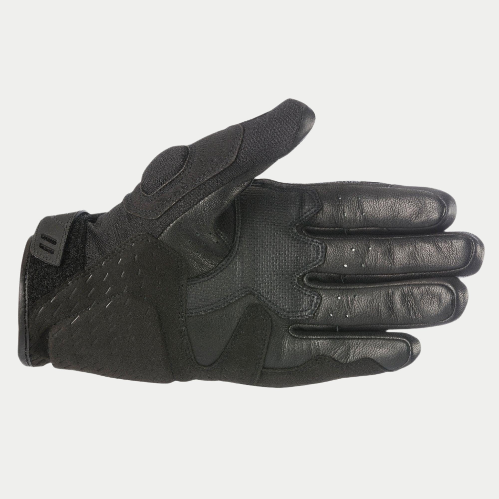 Guanti Alpinestars C-30 Drystar®, nero, vista del palmo con rinforzi in pelle scamosciata sintetica e imbottitura in schiuma, aree di grip rivestite in PU su pollice e palmo, cinturino regolabile a strappo sul polso, guanti da moto impermeabili