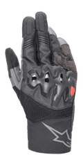 Alpinestars AMT-10 Air HDry Gloves, guanti da moto, nero e grigio scuro, con protezione nocche ondulata sovrainiettata e un piccolo logo rosso, pannelli in mesh MATRYX e RIDEKNIT per la ventilazione e un grande logo a stella grigio sul polsino