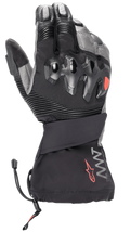 Alpinestars Amt-10 Drystar® XF Winter Gloves, guanti da moto invernali a polsino lungo, nero e grigio scuro, protezione nocche rigida sovra-iniettata, inserti a soffietto elasticizzati sulle dita, logo AMT con stella rossa e chiusura con cordino sul polsino