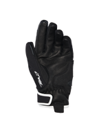 Guanti Alpinestars Stella Moblast Waterproof, vista del palmo, nero con accenti bianchi, con palmo in pelle di capra, logo Alpinestars e marchio Drystar sul pollice, guanti da moto a polsino corto da donna