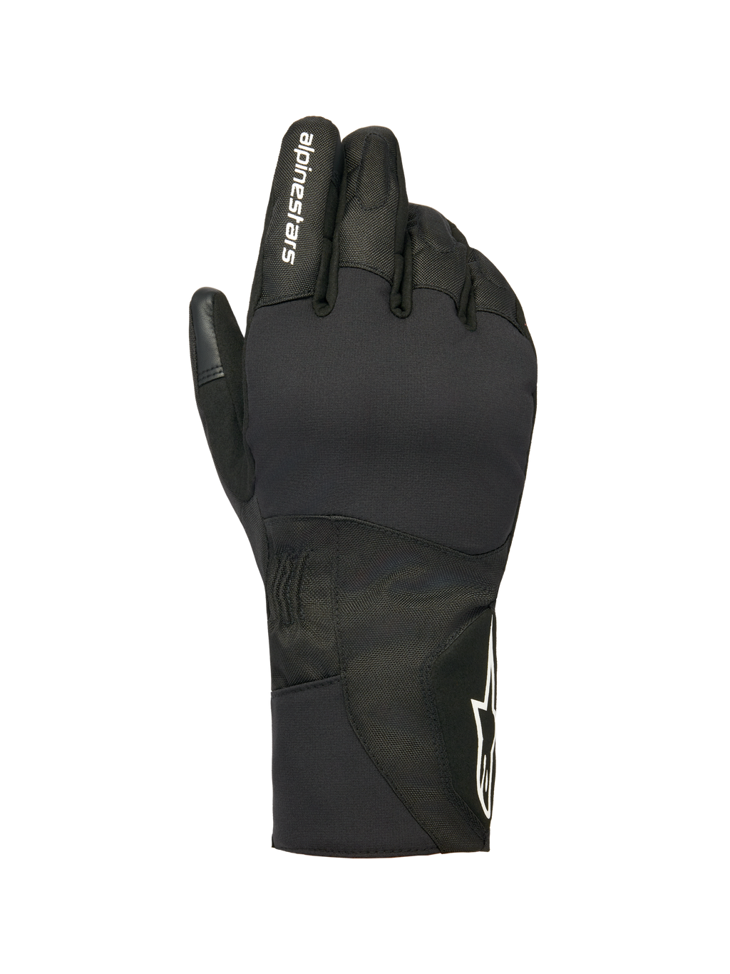 Alpinestars Stella WT-1 Drystar Insulated Gloves, guanti moto invernali da donna, neri, branding Alpinestars bianco sull'indice e logo a stella sul polsino, costruzione in tessuto impermeabile e pelle scamosciata per il pendolarismo in climi freddi