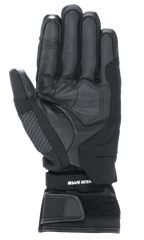 Guanti Alpinestars Stella Andes V3 Drystar® da donna, guanto da moto nero antracite, vista del palmo con costruzione in pelle di capra, imbottitura rinforzata e cinturino regolabile in velcro con marchio Safe Retention
