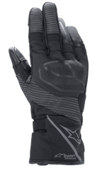 Alpinestars Guanti Stella Andes V3 Drystar da donna, Nero Antracite, vista del dorso con protezione nocche integrata, pannelli ripstop riflettenti, logo Alpinestars e marchio Drystar Performance sul polsino, abbigliamento moto adventure touring