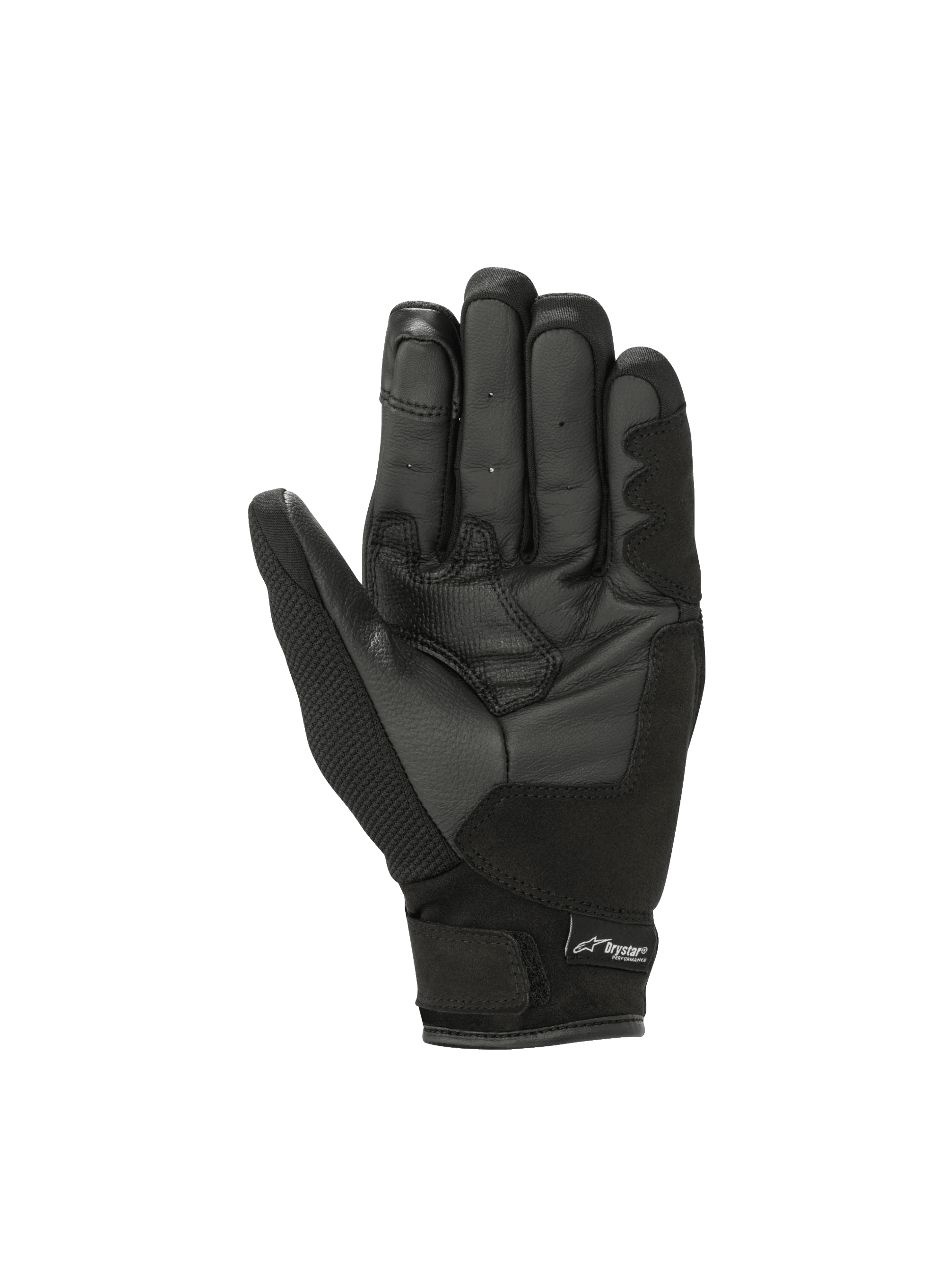Alpinestars Stella S-Max Drystar, guanti da moto da donna neri, vista del palmo, impermeabili, pelle e mesh, polsino corto.