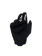 Guanti Alpinestars Youth & Kids Full Bore V2, guanti da motocross, nero e bianco, vista del palmo in pelle scamosciata sintetica, logo Alpinestars bianco e grip con stampa in silicone sul dito indice, equipaggiamento da fuoristrada resistente