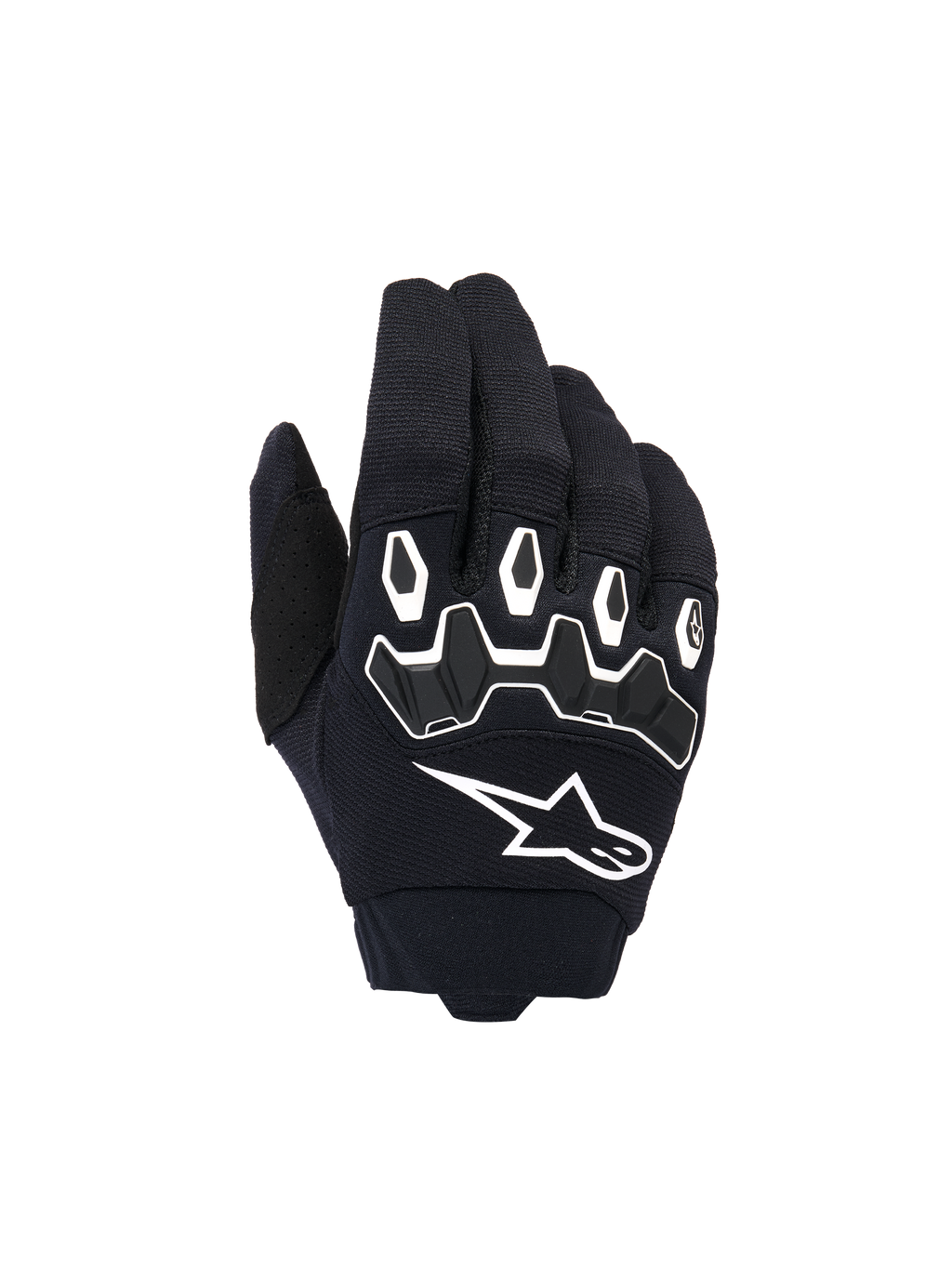 Alpinestars Youth & Kids Full Bore V2 Gloves, guanti da motocross, nero e bianco, con protezione ergonomica delle nocche in TPR con profili bianchi, grande logo Alpinestars bianco, struttura in tessuto traspirante per corse fuoristrada