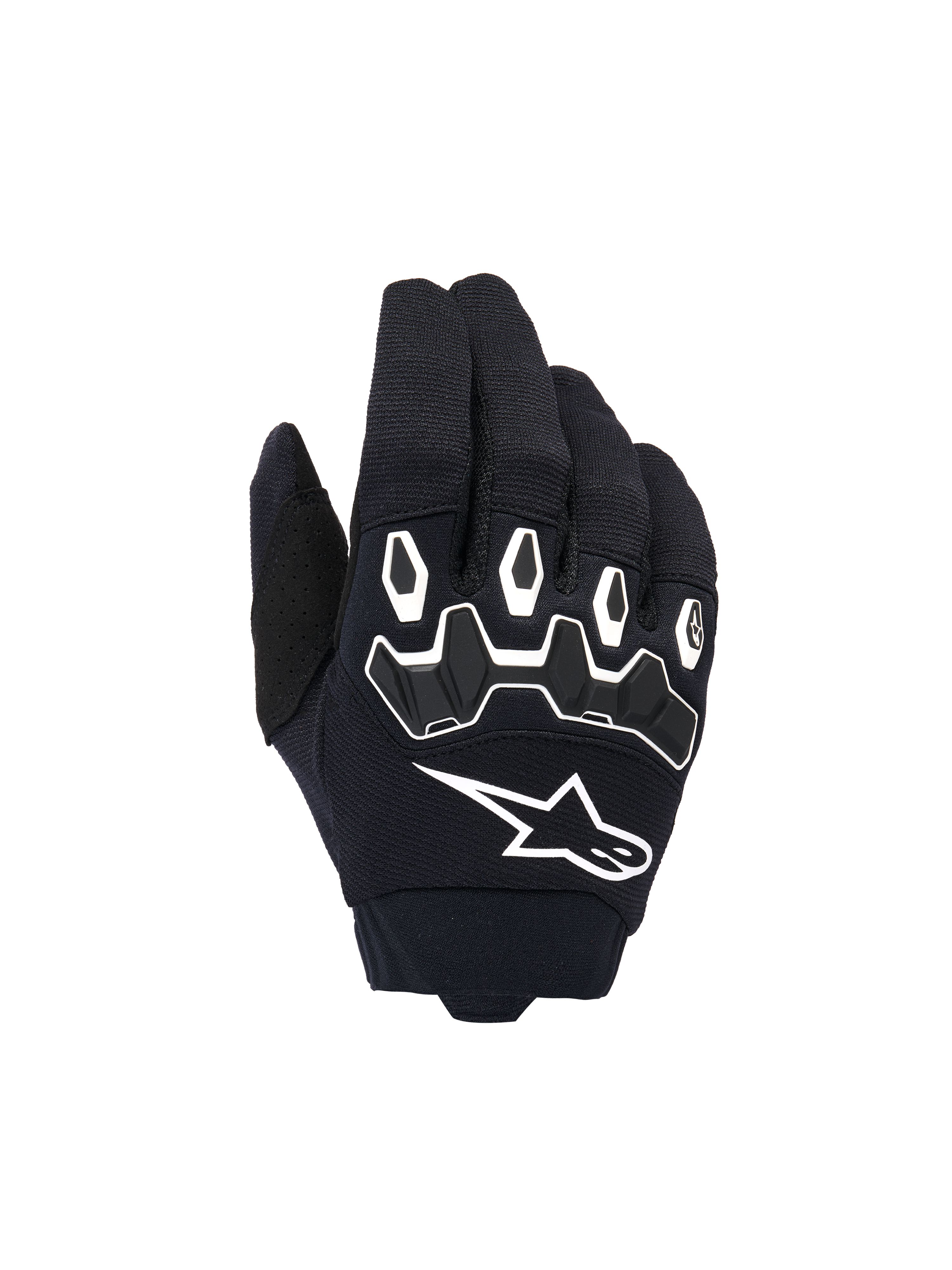 Alpinestars Youth & Kids Full Bore V2 Gloves, guanti da motocross, nero e bianco, con protezione ergonomica delle nocche in TPR con profili bianchi, grande logo Alpinestars bianco, struttura in tessuto traspirante per corse fuoristrada