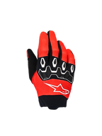 Guanti Alpinestars Youth & Kids Full Bore V2, guanti da motocross, rosso acceso e nero, vista dall'alto con protezioni nocche in TPR nero e dettagli bianchi, logo Astar bianco, design in tessuto resistente per la guida off-road