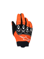 Alpinestars Youth & Kids Full Bore V2 Gloves, guanti da motocross, arancione, bianco e nero, con protezione nocche in TPR nero e motivi geometrici bianchi, logo a stella bianco e polsino in neoprene nero, attrezzatura da fuoristrada per ragazzi