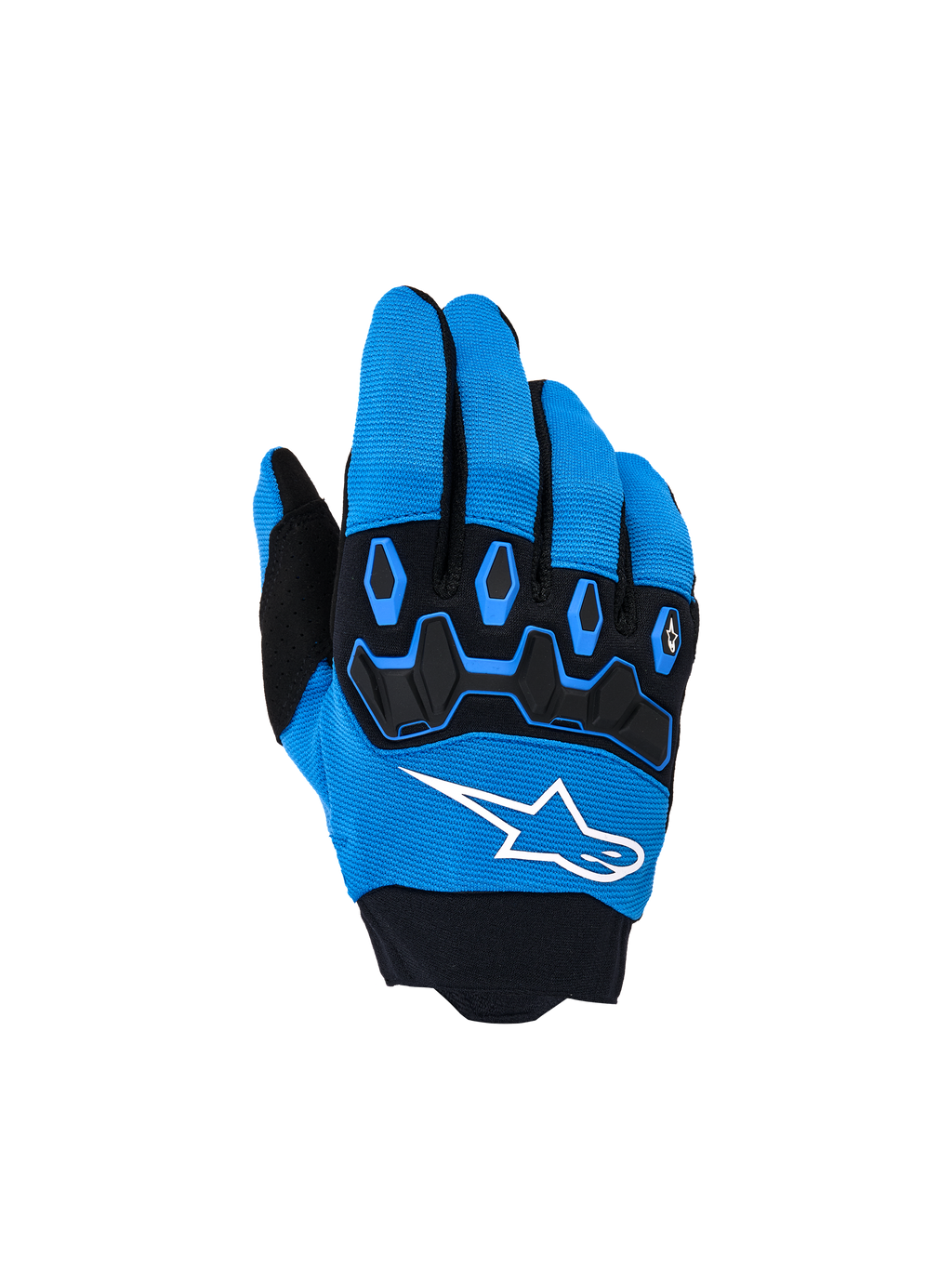 Alpinestars Youth & Kids Full Bore V2 Gloves, guanti da motocross, blu UCLA e nero, con protezione nocche in TPR nero, logo a stella Alpinestars bianco sul dorso e tessuto elasticizzato traspirante, design sportivo per guida off-road