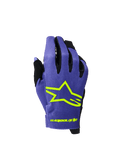 Alpinestars guanti Youth Radar 2026, guanti da motocross e MTB, viola e giallo fluo, con logo a stella e branding giallo neon, accenti neri tra le dita, tessuto leggero e strutturato per gare off-road