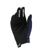 Alpinestars Guanti Radar Ragazzo 2025, guanti da motocross, blu notte e nero, con palmo in pelle scamosciata sintetica, scritte bianche 'ONE GOAL' e 'ONE VISION' sulle dita, logo Astars bianco sul polso, costruzione a strato singolo per guida fuoristrada