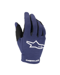 Alpinestars guanti Youth Radar 2025, guanti da motocross, Night Navy e bianco, con logo a stella bianco sul dorso e scritta Alpinestars sul polso, costruzione elasticizzata a strato singolo per corse fuoristrada