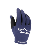 Alpinestars guanti Youth Radar 2025, guanti da motocross, Night Navy e bianco, con logo a stella bianco sul dorso e scritta Alpinestars sul polso, costruzione elasticizzata a strato singolo per corse fuoristrada