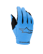 Alpinestars guanti Youth Radar 2025, guanti da motocross fuoristrada, blu e nero, con dorso azzurro testurizzato, logo a stella nero e marchio Alpinestars sul polso, guanti da moto per ragazzi