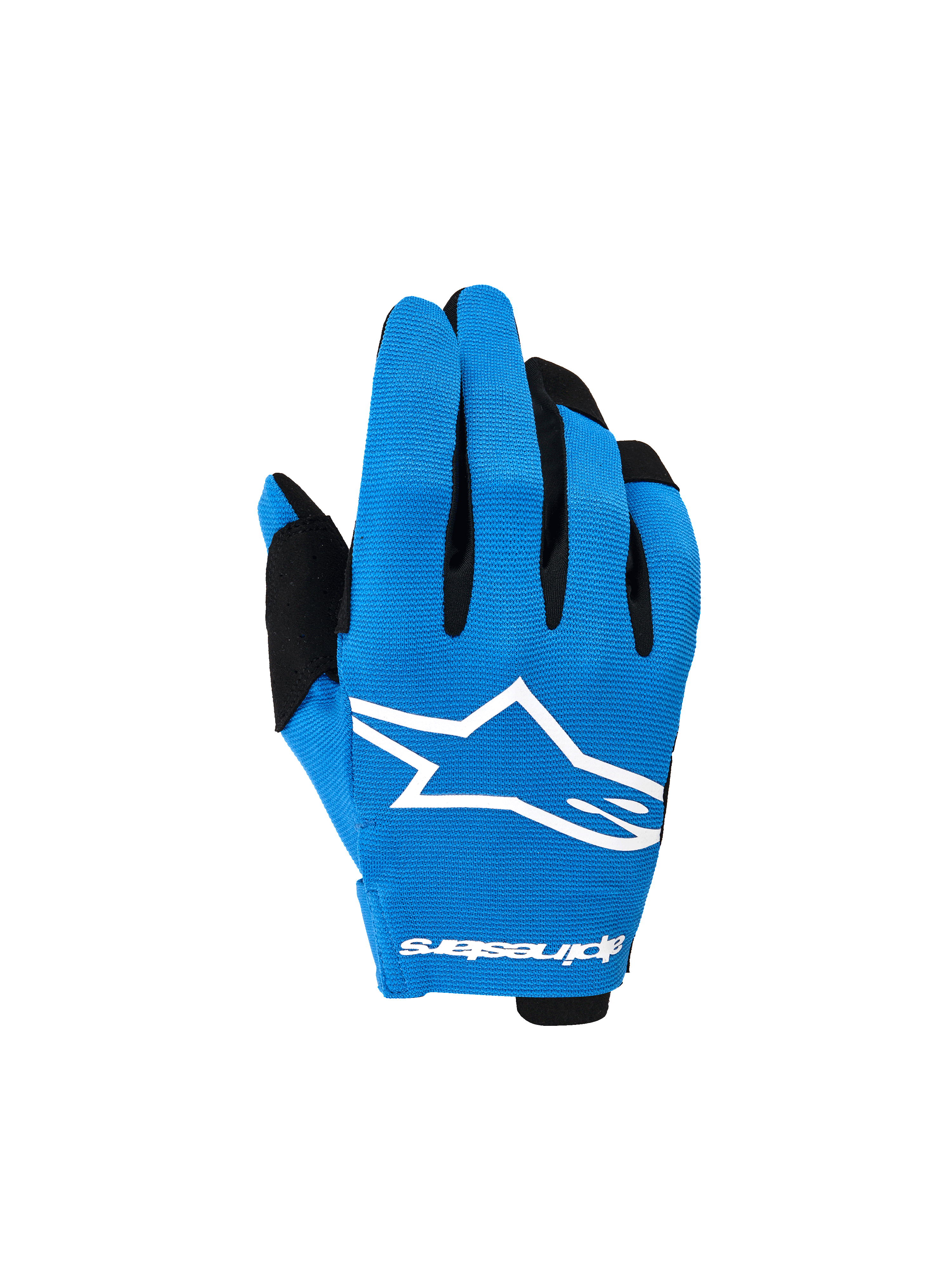 Alpinestars 2026 Youth Radar Gloves, guanti da motocross, blu UCLA e nero, con un evidente logo a stella bianca sul dorso, inserti neri sulle dita e struttura leggera ed elasticizzata per il fuoristrada