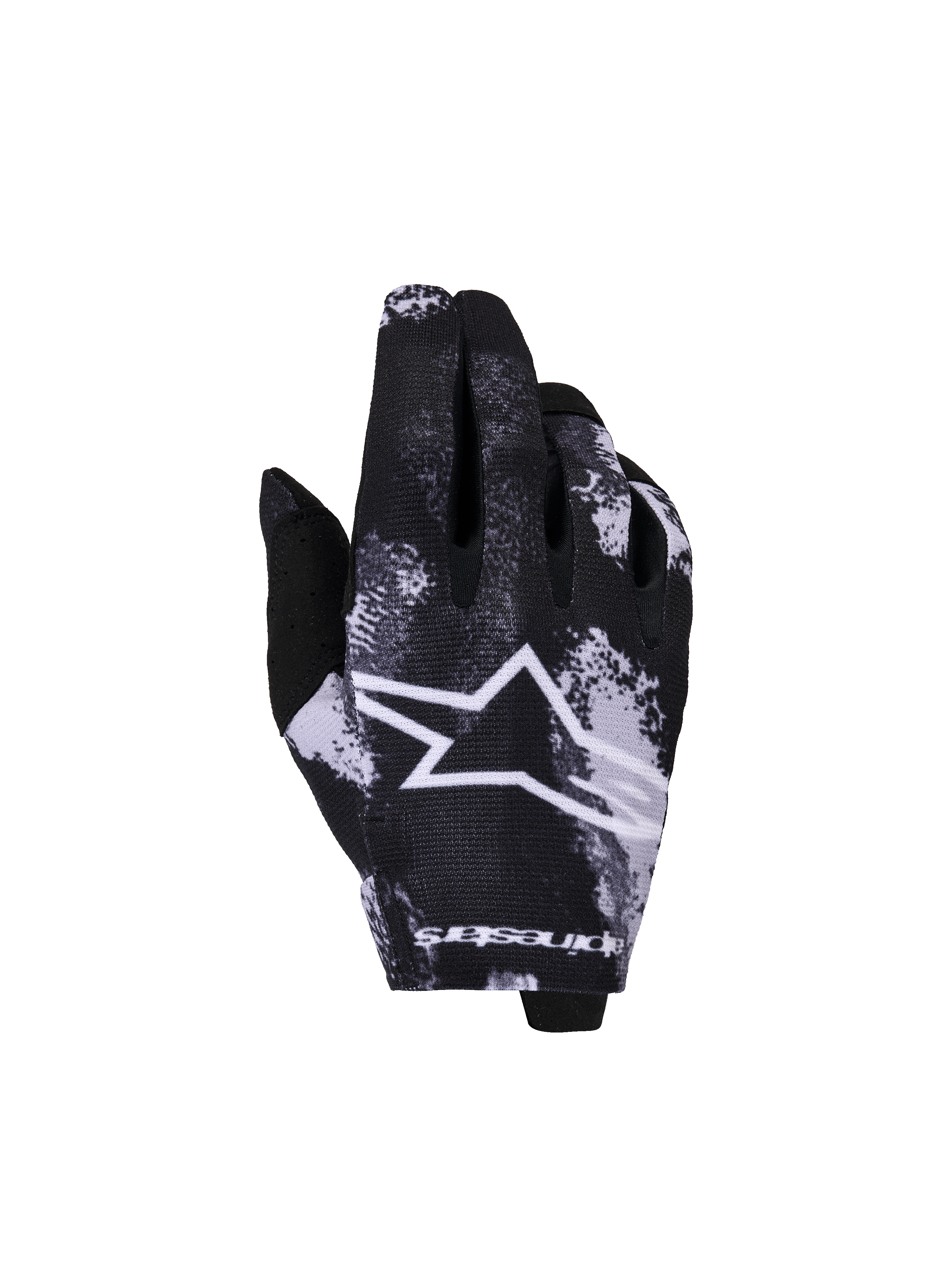 Alpinestars 2026 Youth Radar Gloves, guanti da motocross e off-road, nero e bianco, logo a stella con motivo splatter, costruzione in tessuto testurizzato, taglie per ragazzi