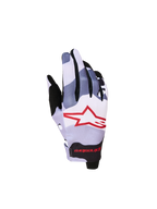 Alpinestars Guanti Radar Ragazzo 2027, guanti da motocross mimetici grigi e rossi con dorso elasticizzato e logo a stella.