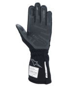 Guanti Alpinestars Tech-1 ZX V4, Nero Antracite, vista del palmo con grip in silicone 3D testurizzato, polsino lungo con etichette di certificazione FIA e SFI, guanti professionali da auto racing