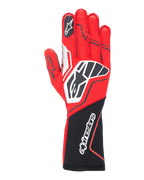 Guanti Alpinestars Tech-1 ZX V4, guanti professionali da auto racing, rosso e nero con dettagli bianchi, struttura in tessuto a nido d'ape, loghi evidenti, design ergonomico per prestazioni motorsport