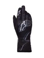 Alpinestars Tech-1 K Race V2 Gloves Graphic 1, guanti da karting, nero con pattern geometrici bianchi e grigi, logo a stella Alpinestars, costruzione in tessuto leggero con grafiche stampate