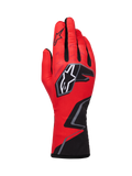 Alpinestars Tech-1 K Race V2 Graphic 1, guanti da karting, rosso con dettagli neri e bianchi, caratterizzati da logo a stella e design geometrico a zigzag sul polso, costruzione in tessuto leggero per motorsport