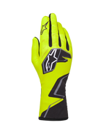 Alpinestars Tech-1 K Race V2 Gloves Graphic 1, guanti da karting, giallo fluo, nero e bianco, con un grande logo a stella sul dorso e un motivo geometrico sul polso, attrezzatura professionale per motorsport