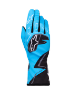 Alpinestars Tech-1 K Race V2 Gloves Graphic 1, guanti da karting, ciano, nero e bianco, con motivi geometrici audaci, logo Alpinestars bianco sulle nocche, polsino esteso, materiale leggero e traspirante per prestazioni nel karting
