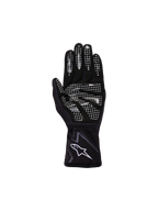 Guanti Alpinestars Youth Tech-1 K Race S V2 Graphic 1, nero, grigio e bianco, vista del palmo con motivo grip in silicone bianco su dita e palmo, costruzione in pelle scamosciata sintetica, logo A-star bianco sul polsino elasticizzato