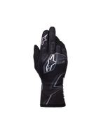 Alpinestars Youth Tech-1 K Race S V2 Graphic 1, guanti da karting per ragazzi, nero, grigio e bianco, con loghi Astar bianchi e grafiche grigie ispirate alle fiamme, costruzione in tessuto leggero con polsino elasticizzato