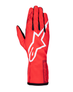 Alpinestars Youth Tech-1 K Race S V2 Pure, guanti da karting per ragazzi, rosso vibrante con grande logo a stella Alpinestars bianco, dettagli neri su dita e polsino, struttura leggera in poliestere-mesh per piloti junior, vista dall'alto che mostra il dorso del guanto