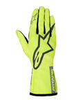 Alpinestars Tech-1 K Race V2 Pure Gloves, guanti da karting, giallo fluorescente e grigio, grande logo a stella sul dorso, inserti neri tra le dita, abbigliamento motorsport leggero ad alta visibilità
