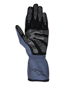 Guanti Alpinestars Tech-1 K Race V2 Pure, guanti da karting, colore asfalto e nero, vista del lato palmo con motivo grip in silicone bianco, design ergonomico con polsino lungo e logo Alpinestars