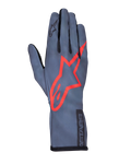 Alpinestars Tech-1 K Race V2 Pure, guanti da karting, grigio asfalto e rosso, con un grande logo a stella rosso sul dorso, struttura leggera in mesh, polsino a guanto, design aerodinamico per il karting