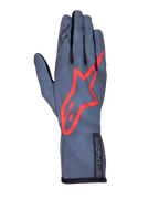 Alpinestars Tech-1 K Race V2 Pure, guanti da karting, grigio asfalto e rosso, con un grande logo a stella rosso sul dorso, struttura leggera in mesh, polsino a guanto, design aerodinamico per il karting