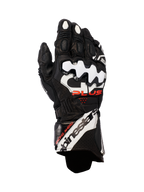 Alpinestars GP Plus R V3 Leather Gloves, guanti da moto racing, nero con dettagli bianchi e rossi, protezioni nocche DFS bianche, pelle traforata per la traspirabilità e marchio Alpinestars sul polsino