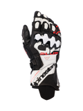 Alpinestars GP Plus R V3 Leather Gloves, guanti da moto racing, nero, bianco e rosso fluo, con protezione nocche in TPU rigido, pannelli traforati per la ventilazione e logo evidente sul polsino esteso