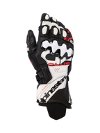 Alpinestars GP Plus R V3 Leather Gloves, guanti da moto racing, nero, bianco e rosso fluo, con protezione nocche in TPU rigido, pannelli traforati per la ventilazione e logo evidente sul polsino esteso
