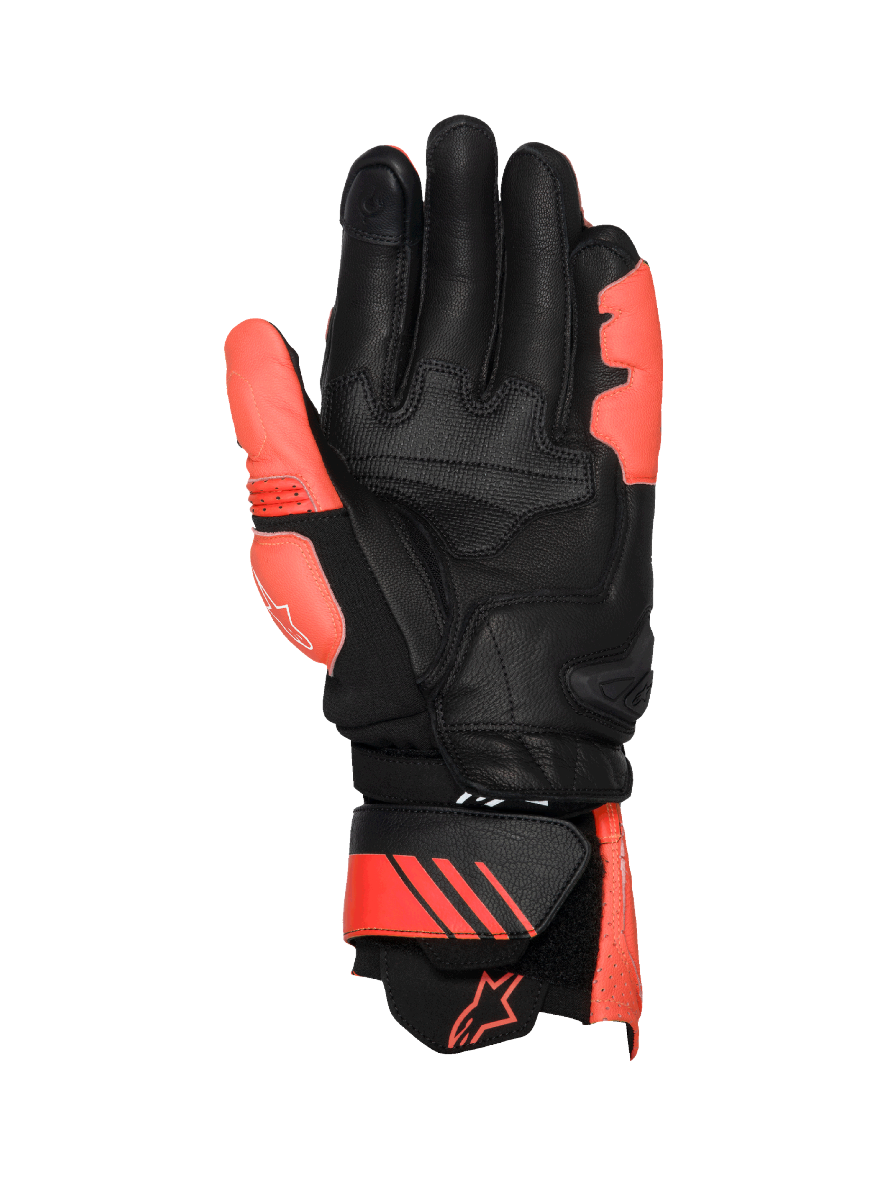 Alpinestars Guanti In Pelle GP Plus R V3, guanti da moto racing da uomo, nero e rosso fluo, slider palmo in TPU e rinforzi protettivi, certificati CE