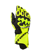 Alpinestars GP Plus R V3 Leather Gloves, guanti da corsa per moto, giallo fluo e nero, dotati di protezioni rigide per le nocche, zone di ventilazione traforate e chiusura sicura del polsino con logo evidente.