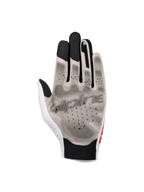 Alpinestars Sim Gloves Graphic 1, guanti da SIM racing, Silver Ice Black e Red Tangerine, vista del palmo con stampa grip 3D e tessuto Nanofront®, sezione del pollice traforata e punte delle dita nere compatibili con touchscreen per prestazioni nelle corse virtuali.