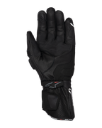 Guanti Alpinestars SP-3, guanti da moto neri, vista del palmo con costruzione interamente in pelle, polsino lungo con doppio sistema di chiusura, rinforzi grip sul palmo e punta del dito compatibile con touchscreen, abbigliamento stradale di ispirazione racing