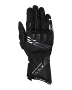Guanti Alpinestars SP-3, guanti da moto racing a polsino lungo, nero con accenti bianchi e grigi, protezione nocche rivestita in PU, costruzione in pelle testurizzata con dettagli traforati, cinturino da polso regolabile