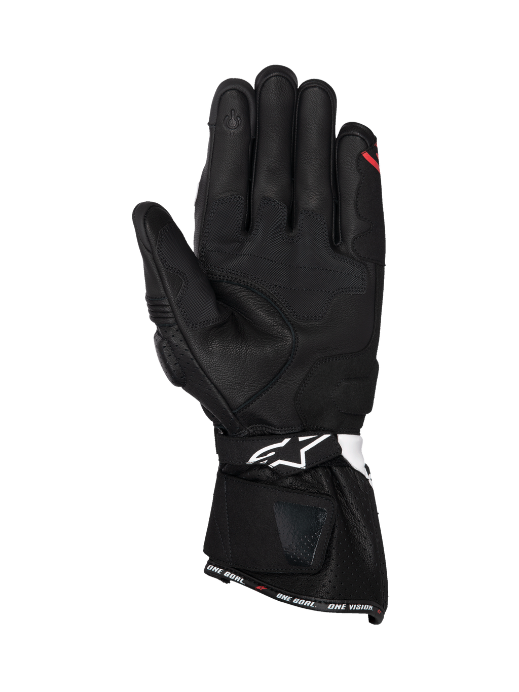 Alpinestars guanti SP-3, guanti moto racing da uomo, neri, in pelle, palmo con punta touchscreen e dettagli bianchi e rossi