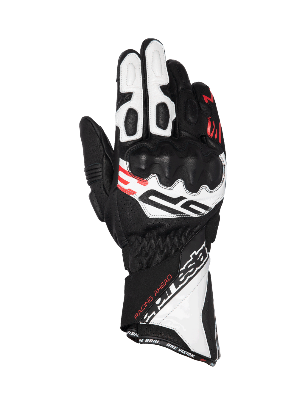 Alpinestars Guanti SP-3, guanti da moto racing a polsino lungo da uomo, in pelle nera, bianca e rossa, dotati di protezione nocche rigida e chiusura doppia, certificati CE